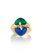 Estate 18k Yellow Gold Blue & Green Agate Ring,