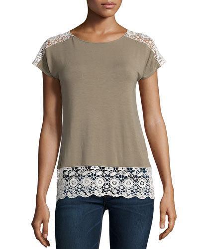 Short-sleeve Crochet Tee, Botanical Green