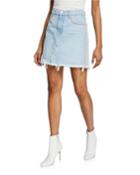 Frayed Denim Short Skirt With Fringe
