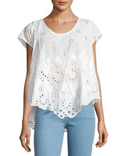Jen Eyelet Flair Blouse, White
