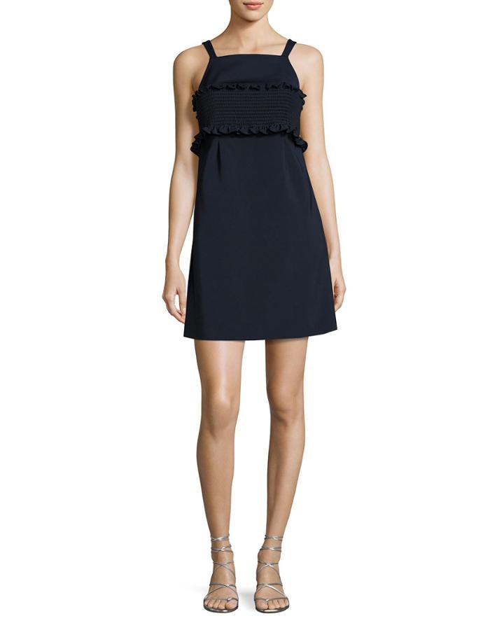 Faille Sleeveless Short Dress, Navy