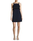 Faille Sleeveless Short Dress, Navy
