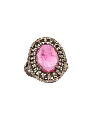 Glass Ruby & Champagne Diamond Ring,