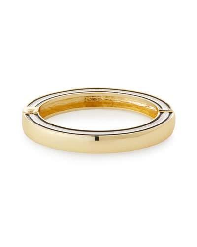 Enamel Hinged Bangle Bracelet, Black/white