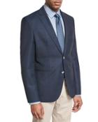 Windowpane-check Wool Sport Coat, Navy/teal
