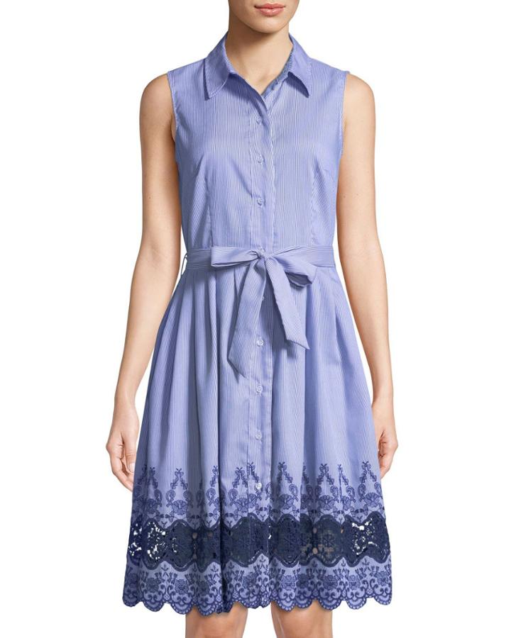 Embroidered-hem Striped