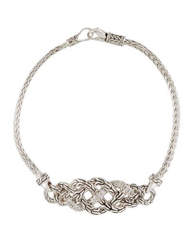 Classic Chain Station Bracelet W/ Pave White Diamonds