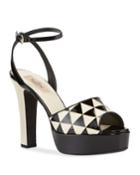 Checkered Leather Peep-toe Platform