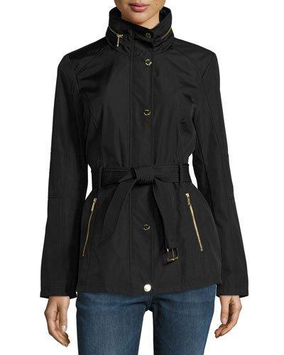 Belted Snap-front Jacket, Black