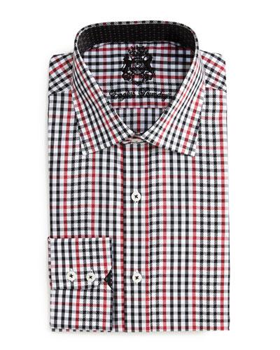 Check-print Woven Dress Shirt, Black/red