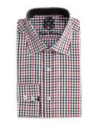 Check-print Woven Dress Shirt, Black/red