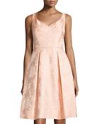 Sleeveless Jacquard Fit-&-flare Dress, Coral