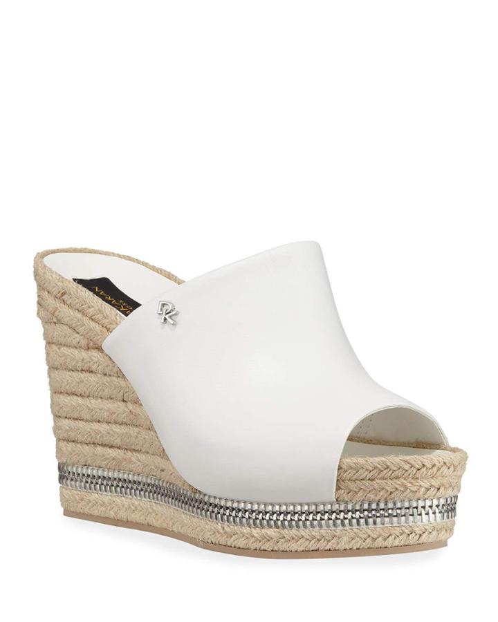 Easa Leather Wedge Espadrilles, White
