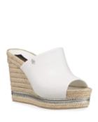 Easa Leather Wedge Espadrilles, White