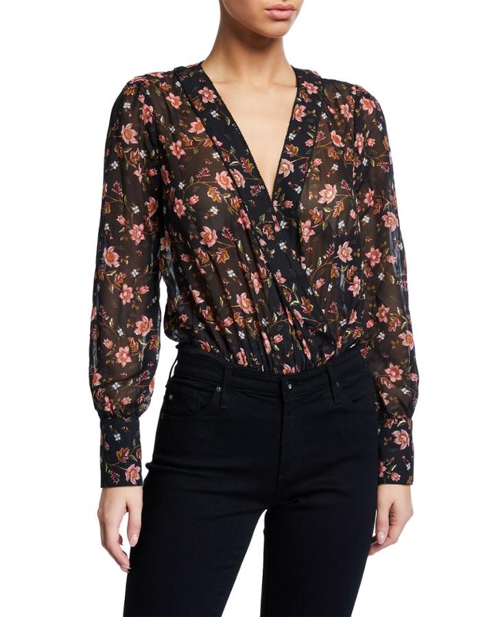 Floral Print Chiffon Blouson Bodysuit