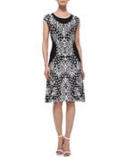 Flower Placed Twirl Dress, Black/white