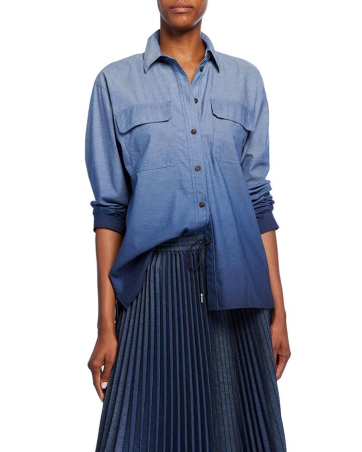 Nicolina Chambray Ombre Button-down Blouse