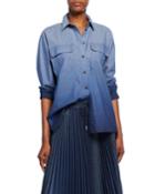 Nicolina Chambray Ombre Button-down Blouse