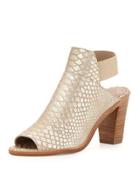 Khloe Snake-print Open-toe Bootie, Platino