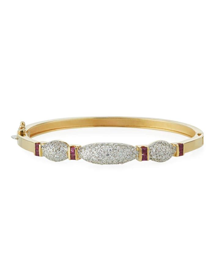 18k Yellow Gold Diamond & Ruby Bangle