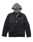 Faux Leather Jacket W/hood, Black,