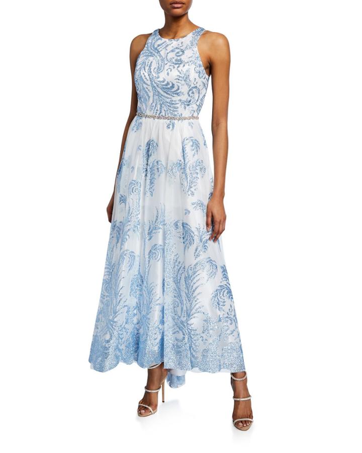 Lace-up Halter-neck Glitter Ball Gown