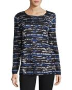 Streaked Jacquard Sweater, Blue Pattern