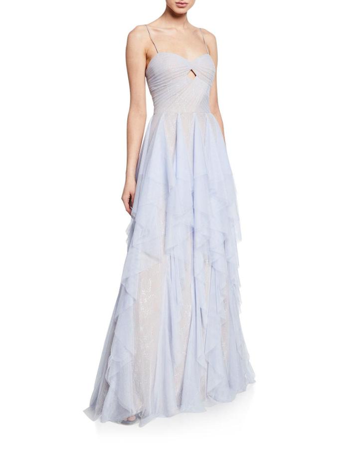 Sweetheart Spaghetti-strap Flounce-trim Gown