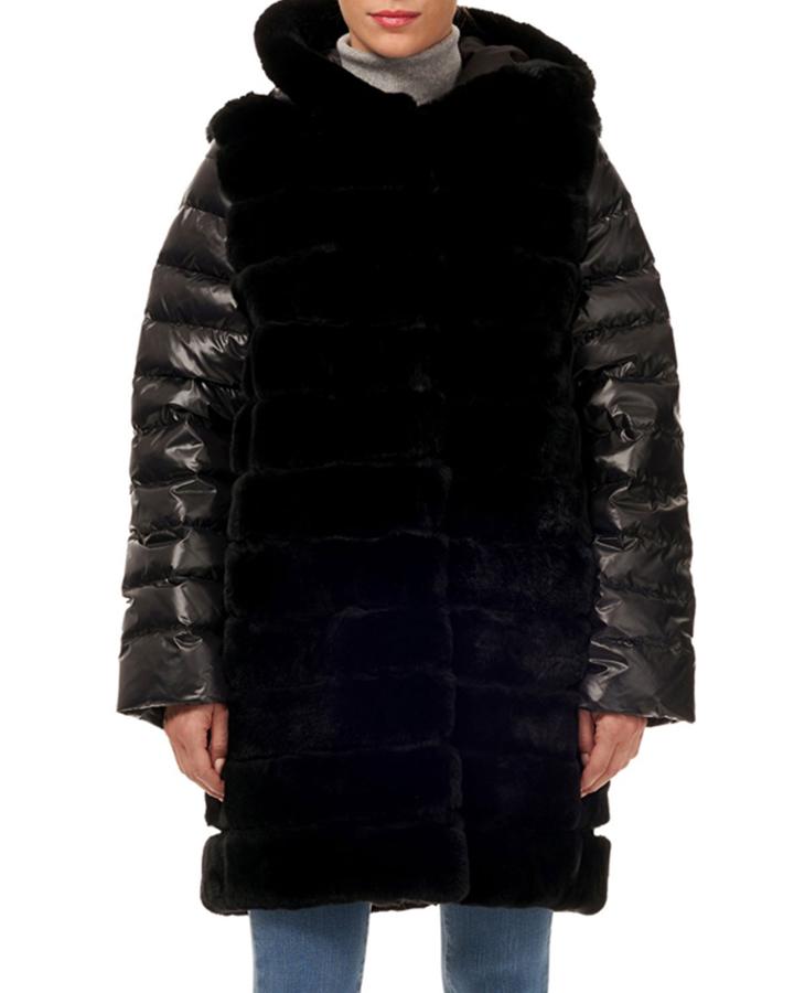 Horizontal Rabbit Fur Stroller With Down Puffer