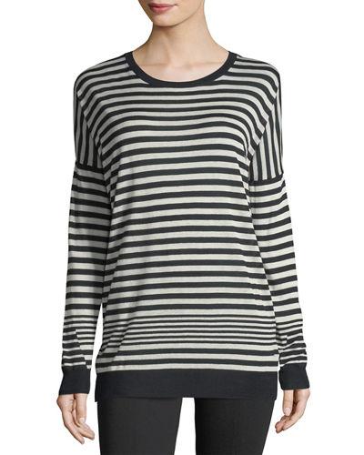 Crewneck Long-sleeve Striped Pullover