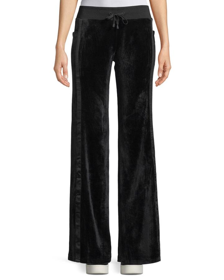 Velour Wide-leg Drawstring Track Pants