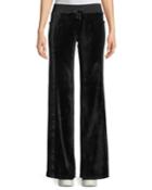 Velour Wide-leg Drawstring Track Pants