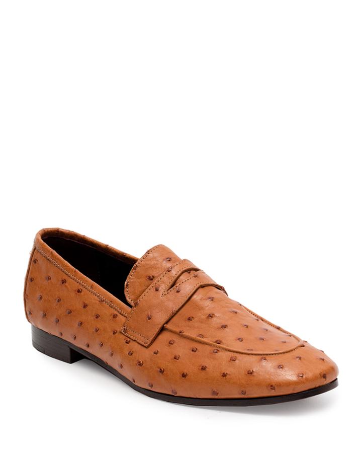 Flaneur Ostrich Penny Loafers, Cognac