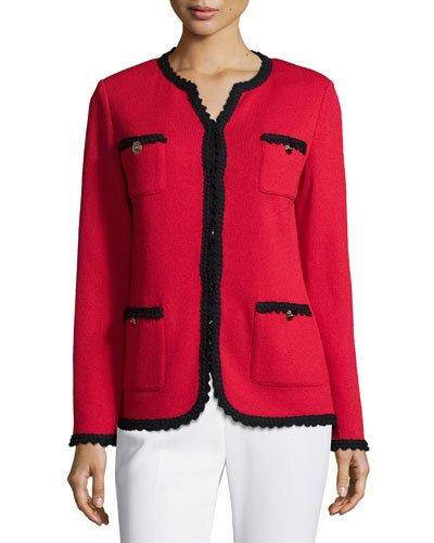 Contrast-trim Knit Jacket, Red/black