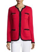 Contrast-trim Knit Jacket, Red/black