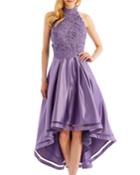 High-low Cocktail Dress With 3d-lace Bodice, Purple