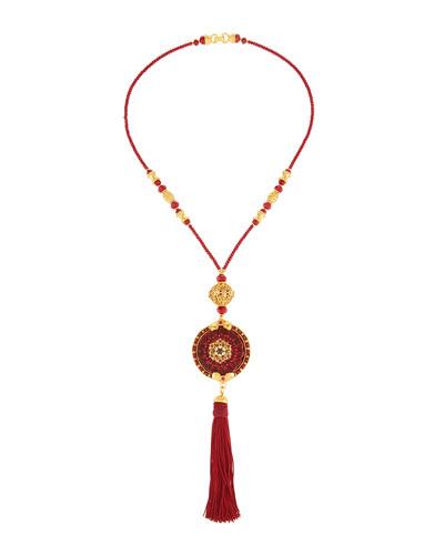 Long Cinnabar Y-drop Beaded Pendant Tassel Necklace