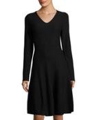 Ottoman Fit-and-flare Knit Dress, Black