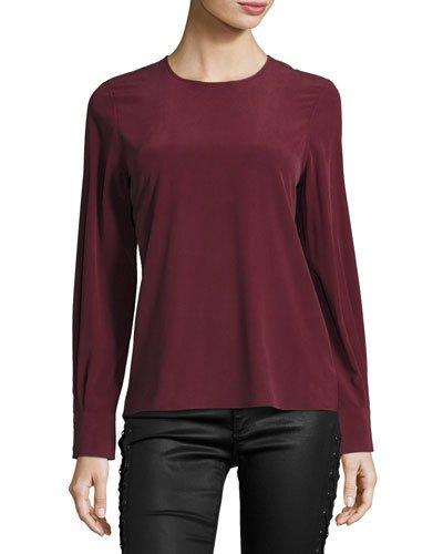 Long-sleeve Silk Blouse, Wine
