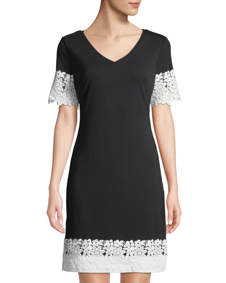 Crochet-lace Trimmed V-neck Dress
