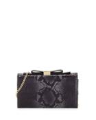 Nora Snake-embossed Leather Clutch Bag, Black