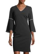 3/4-sleeve Contrast-piped Dress