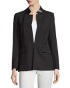 Yumiko Leather-trim Open Jacket, Black