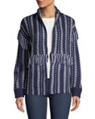 Fringed Knit High-neck Cardigan