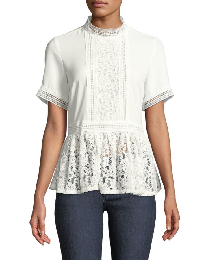 Mock-neck Lace-trim Blouse