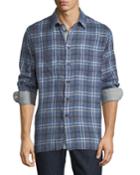 Men's Madras-plaid Linen Button-front