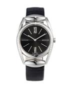 Horsebit Medium Stainless Steel & Diamond Watch W/ Black Crocodile