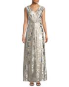 Metallic-foil Gown With Diamond-embellished Clasp