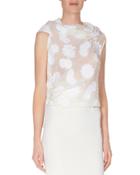 Sleeveless Draped-neck Blouse, White