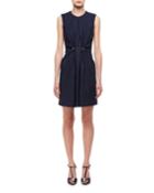 Jewel-neck Ruched Dress W/